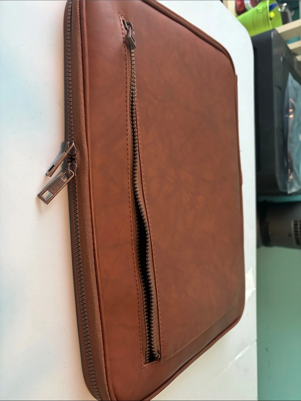 Brown Laptop Zipper Sleeve with Front Zipper Pocket 16”x12” Men or Women’s